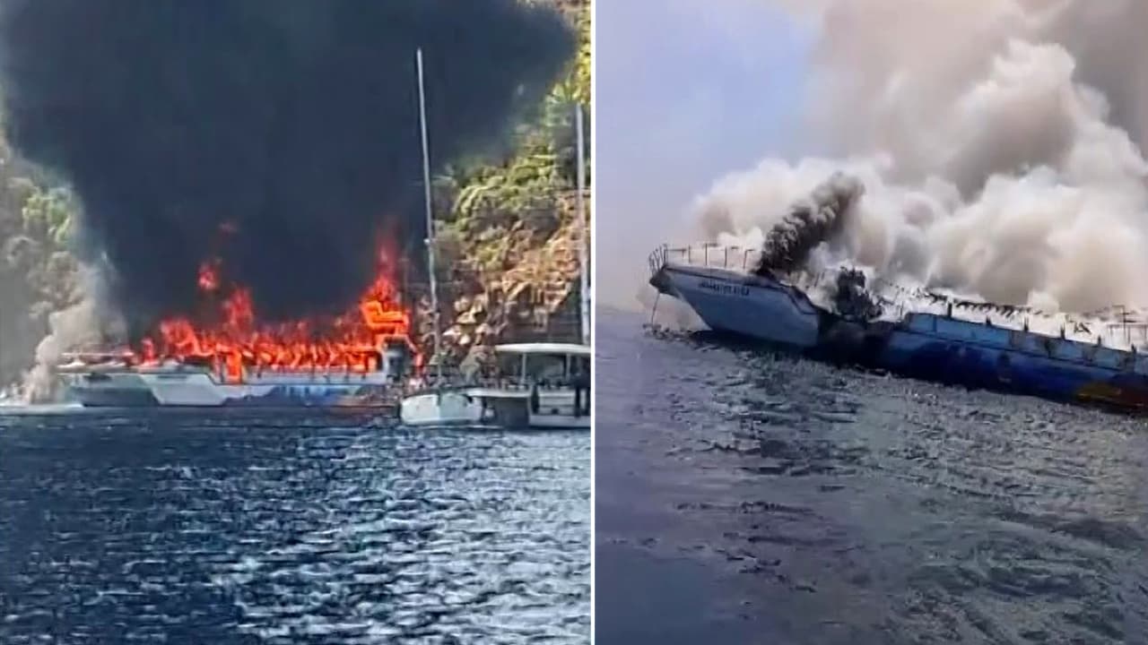 Fethiye açıklarında gezi teknesinde alevler yükseldi: 115 yolcu denize atlayarak kurtuldu