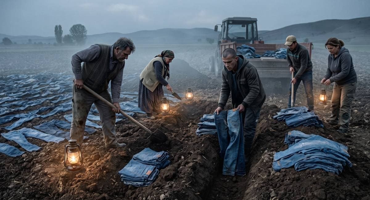 Spor markaları çevre için toprağa binlerce kot pantolon gömmeye başladı