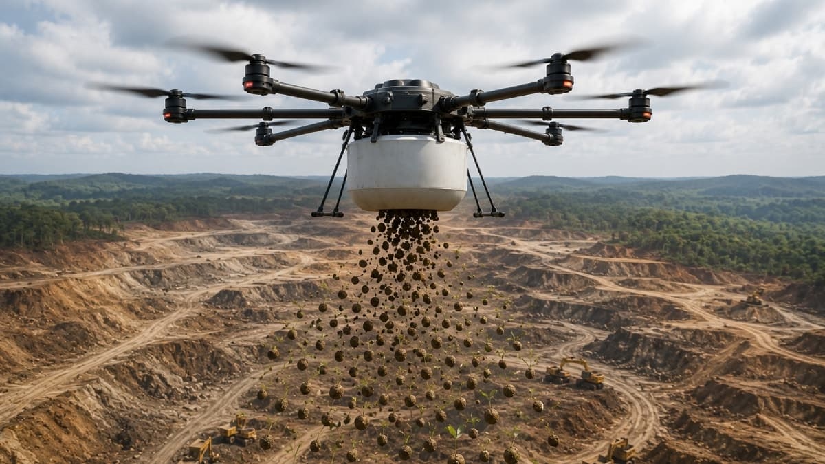Eski altın madeninin çorak arazisi dronlarla yeniden hayat buluyor
