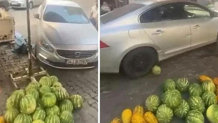 Sürüş tartışması kanlı bitti: Otomobilini tezgaha sürdü, karpuzlar paramparça oldu